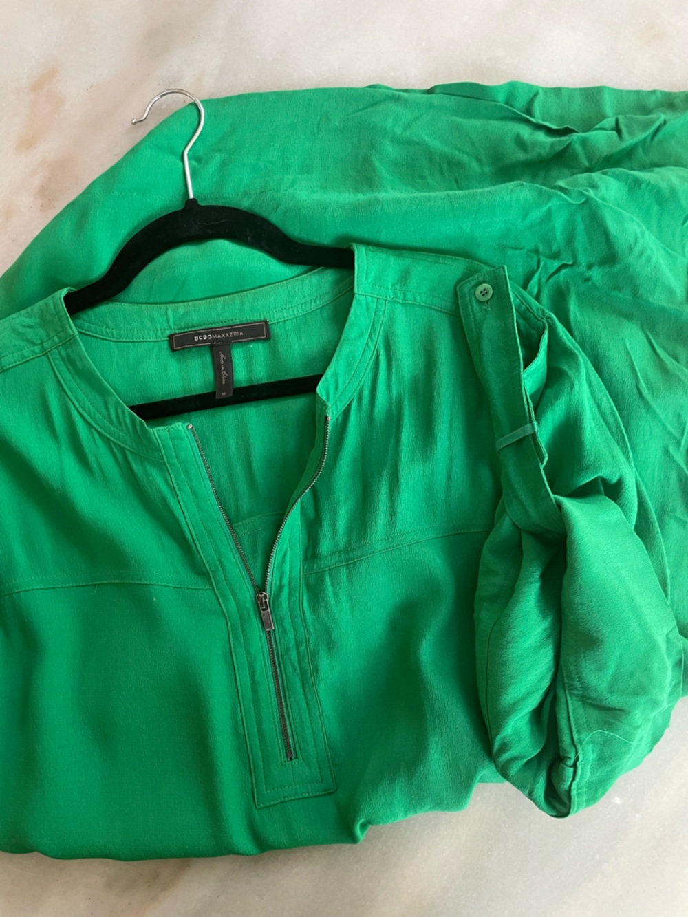 BCBGMaxAzria Emerald Green Zip-Front Tunic dress size M